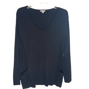 J. JILL S Black‎ Cotton Blend Long Sleeve Front Pockets Vneck Tunic Size Small
